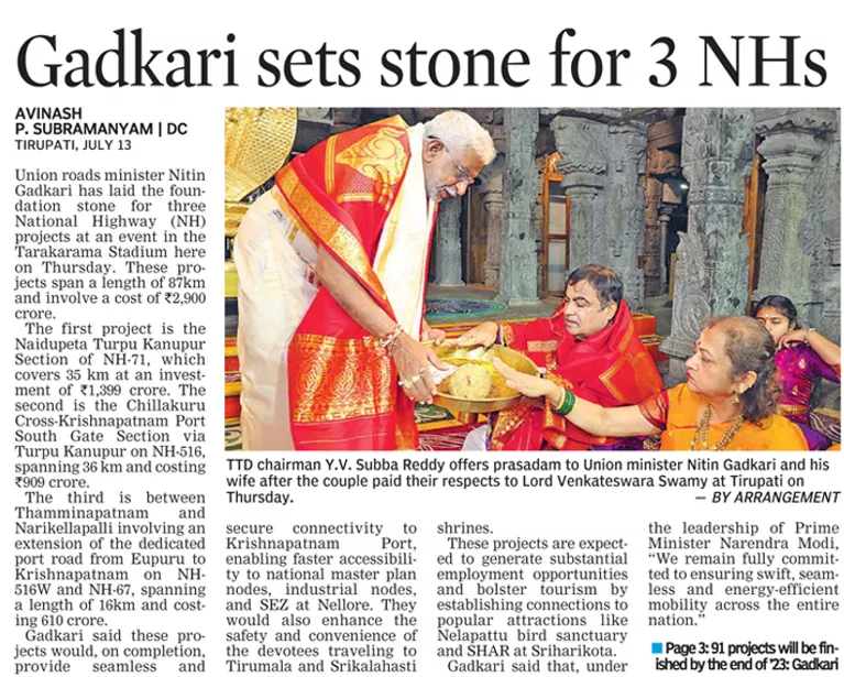 Gadkari sets stone for 3NHs